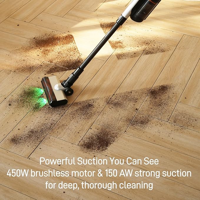 CoreJet5+ Cordless Vacuum Cleaner 450W 150AW 33KPA Self-emptying Stick Vacuum with All-in-One Dock &amp 2 Rechargeable Battery for Home Pet Hair Carpets and Floors 3 Power Modes Up to 60 Mins