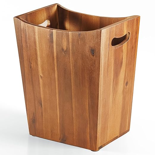 2 Gallon Acacia Wooden Bin Wastebasket – Small Trash Can Decorative Bathroom Trash Can Waste Basket for Bedroom Office Garbage Can Wood Bathroom Accessories Boho Bedroom Decor
