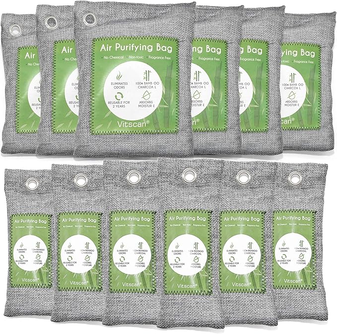 18 Pack Bamboo Charcoal Air Purifying Bag Activated Charcoal Bags Odor Absorber Moisture Absorber Natural Car Air Freshener Shoe Deodorizer Odor Eliminators For Home Pet Closet (6x50g 6x150g)