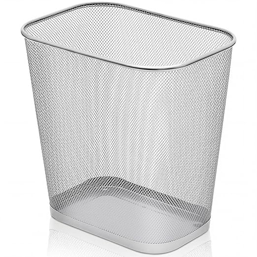 Nuanchu 1 Pcs Mesh Square Trash Cans 4 Gallons Wire Wastebasket for Home Black Metal Office Garbage Cans Rectangular Open Top Trash Bin for Kitchen Bathroom Bedroom 11.7 x 8.5 x 11.8 Inch (Silver)