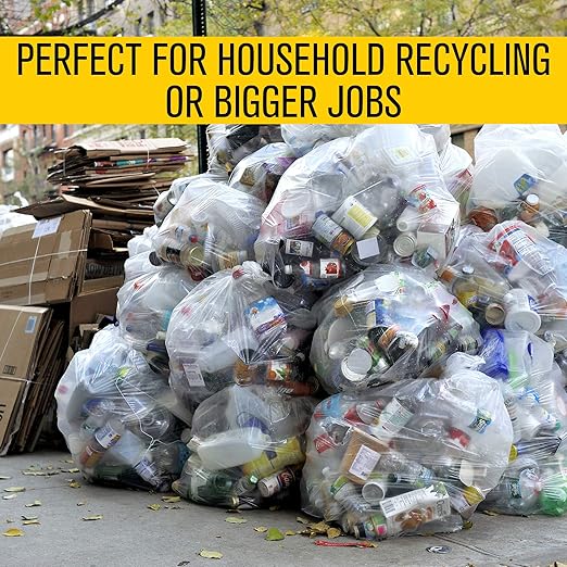 Aluf Plastics Clear 33 Gallon Trash and Recycling Bags - (Huge 200 Ct.) - 2.0 MIL Equivalent Garbage Bags for Bottles cans Paper Moving Storage Lawn Leaf Clean ups and More