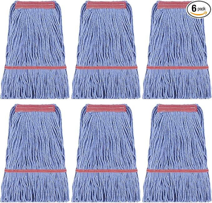 Eccliy 6 Pack Heavy Loop End Cotton String Mop Head Heavy Duty Mop Head Commercial Refills Replacement Bulk for Home Industrial Commercial Floor Cleaning (BlueRed)