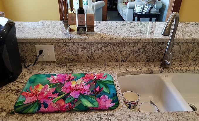Caroline's Treasures DAC1716DDM West Virginia Rhododendrons in Watercolor Dish Drying Mat Absorbent Dish Drying Mat Pad for Kitchen Counter Dish Drainer Mat for Countertop 14 x 21 Multicolor