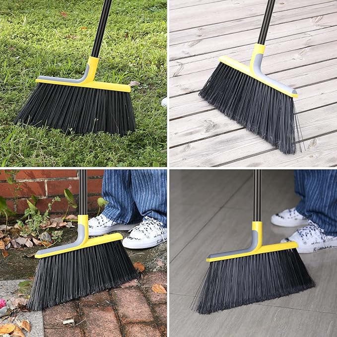 4 Packs Outdoor Broom for Floor Cleaning with 58 Long Handle Heavy-Duty Commercial Brooms for Sweeping Indoor Outdoor Courtyard Restaurant Garage Patio Decks Mall Market Kitchen Office Lobby Shop