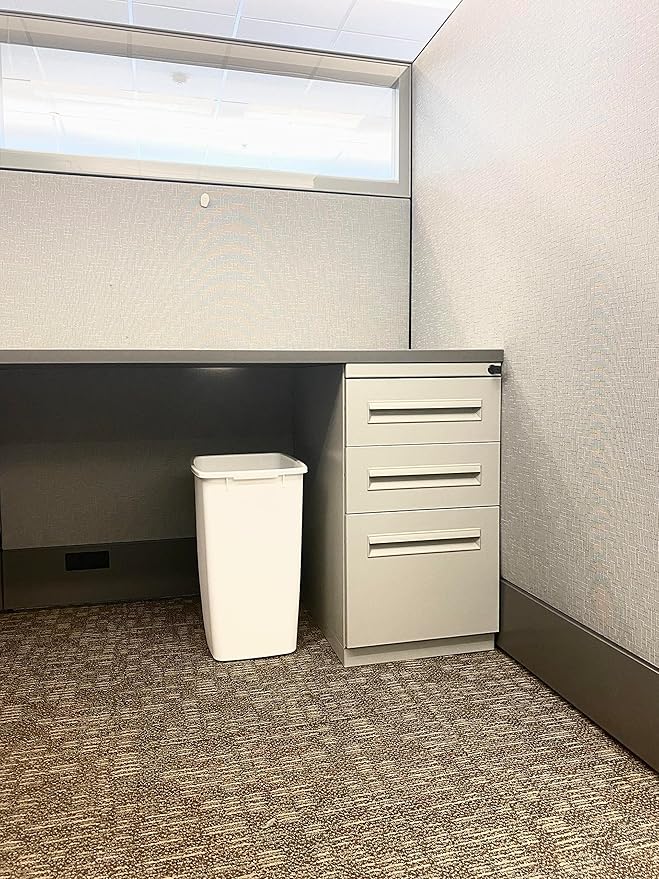 Rubbermaid Small Kitchen Bathroom Trash Can 9 Gallons White Waste Basket for Under Counter/Kitchen/Office/Bedroom/Bathroom