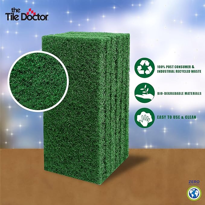Scrub Doctor 6-Pack of 10 x 4.5 x 1 in. Large Green Scrub Pads and Scrub Pad Holder Scrub-HLD-L-GRN-6 Heavy-Duty Scrubbing Pads for Boat and Automotive Surfaces Dishes Kitchens and Paint Scuffing