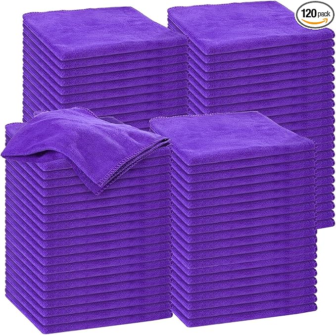 Nuenen Microfiber Cleaning Cloths for Cars 16 x 16 Inch Ultra Absorbent Car Towels Drying Reusable Cleaning Supplies House Kitchen Window Microfiber Towel(Purple120 Pcs)