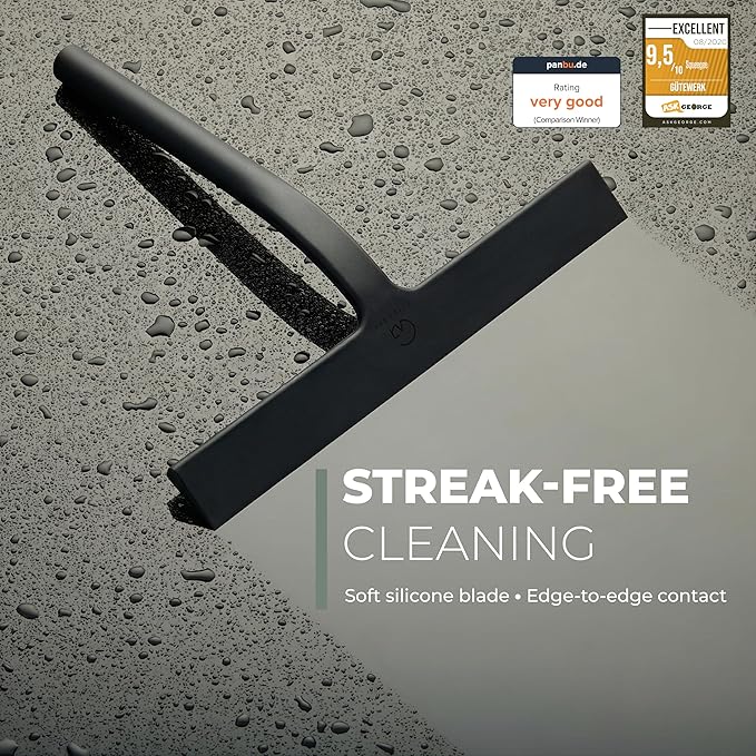 GÜTEWERK Shower Squeegee for Glass Doors Silicone Window Squeegee Bathroom and Glass Cleaning - Black - 15 Inch