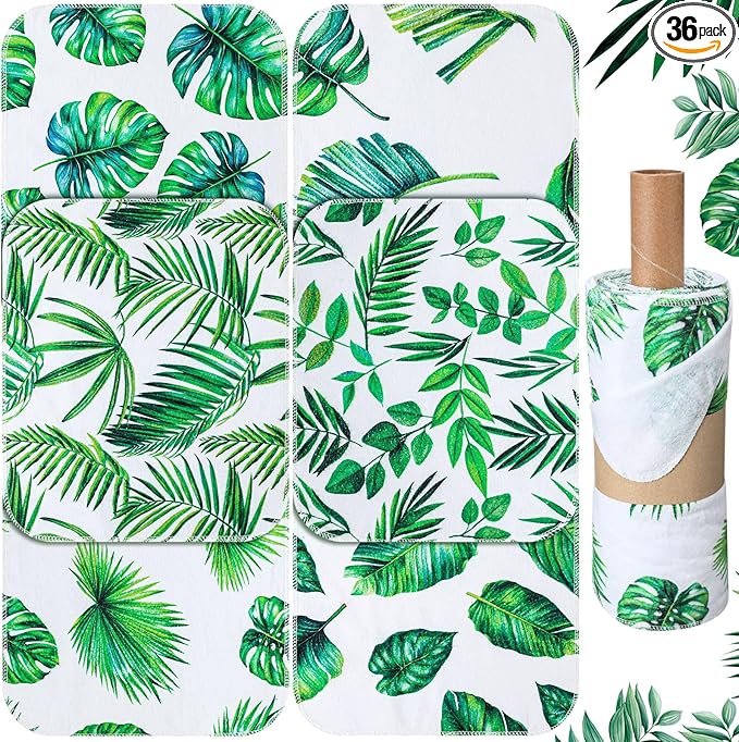 36 Pack Leaves Reusable Cleaning Cloths Washable Cotton Kitchen Towels for Home (Green)