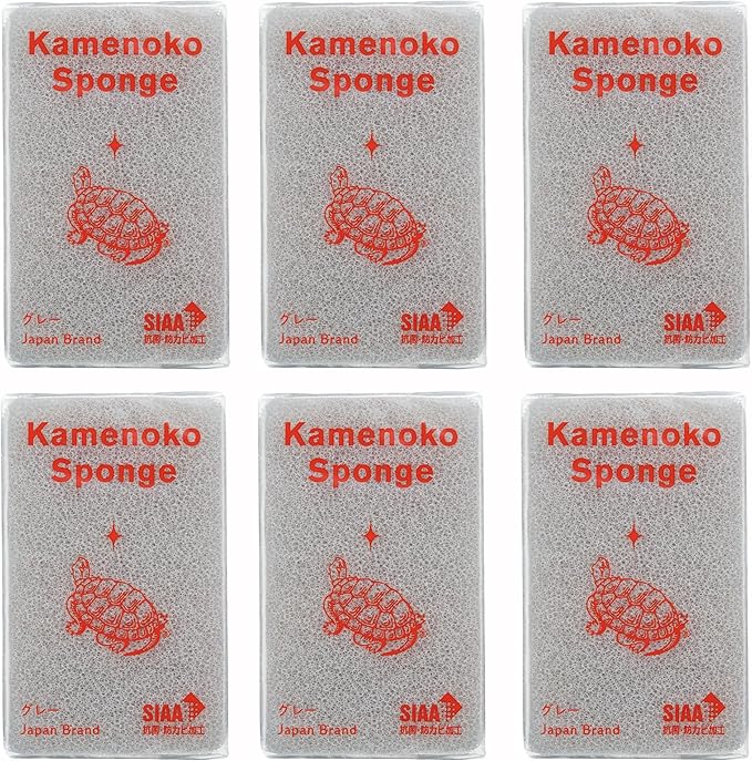 Kamenoko Sponge - Grey - Set of 6 - Kitchen Sponges for Cleaning Dishes and Pans - Odor-Resistant - Made in Japan