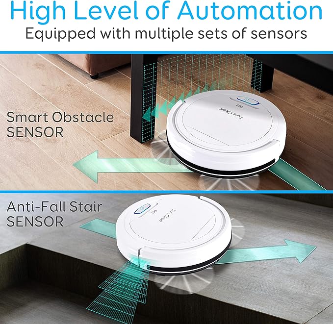 SereneLife Pure Clean Robot Vacuum Cleaner - Upgraded Lithium Battery 90 Min Run Time - Automatic Bot Self Detects Stairs Pet Hair Allergies Friendly Robotic Home Cleaning for Carpet Hardwood Floor