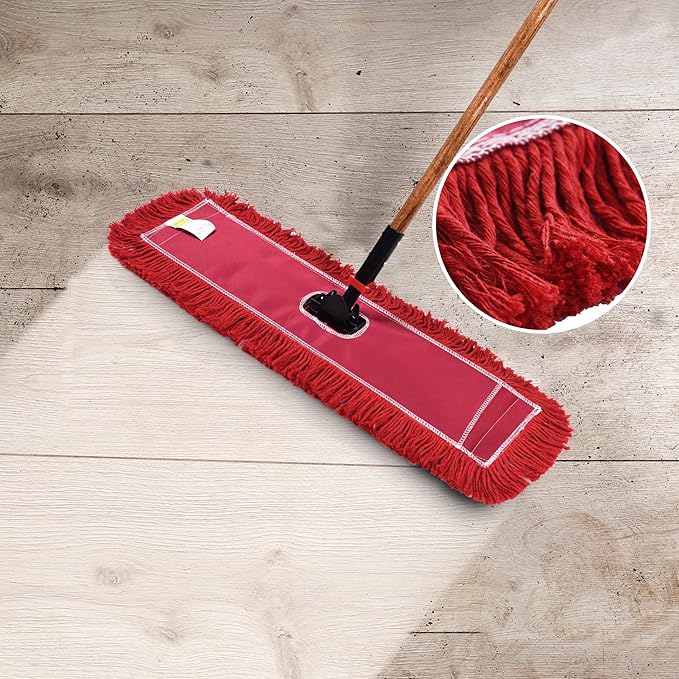 Matthew Cleaning 24'' Industrial Strength Cotton Dust Mop Refill Washable Replacement Heads for Residential &amp Commercial Use Fit Standard Dust Mop Frames HardwoodConcrete Floors Red 3 Pack