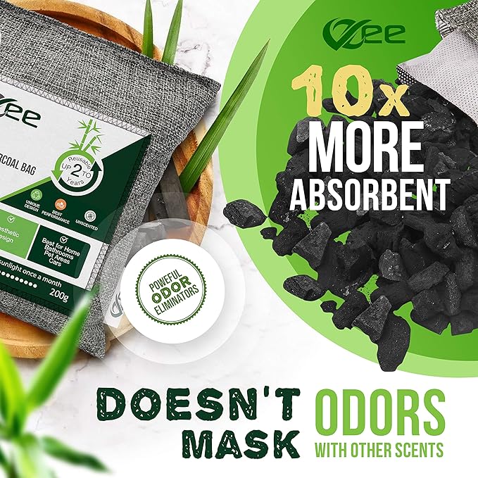 8 Bags x 200g Nature Fresh Activated Charcoal Odor Absorber Bamboo Charcoal Air Purifying Bag Odor Eliminator for Home Car Cigarette Smoke Dog Cat Shoes