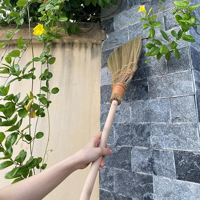 Vietnamese Straw Soft Broom for Cleaning with Long Handle Broom- Broom Decorative 9.45'' Width 45.28 Length