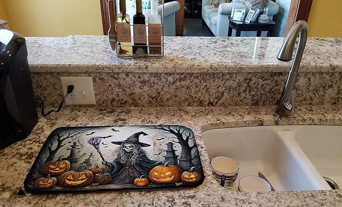 Caroline's Treasures DAC2282DDM Witch Spooky Halloween Dish Drying Mat Absorbent Dish Drying Mat Pad for Kitchen Counter Dish Drainer Mat for Countertop 14 x 21 Multicolor
