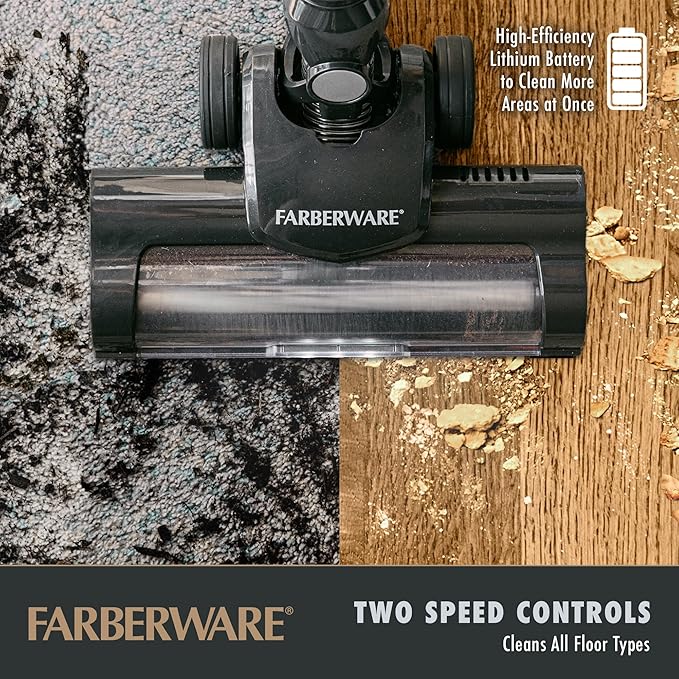Farberware Cordless Pro Stick Vacuum Cleaner Powerful Suction with 2 Speeds for Carpet and Hard Floors Converts to Handheld Vacuum for Pet Hair