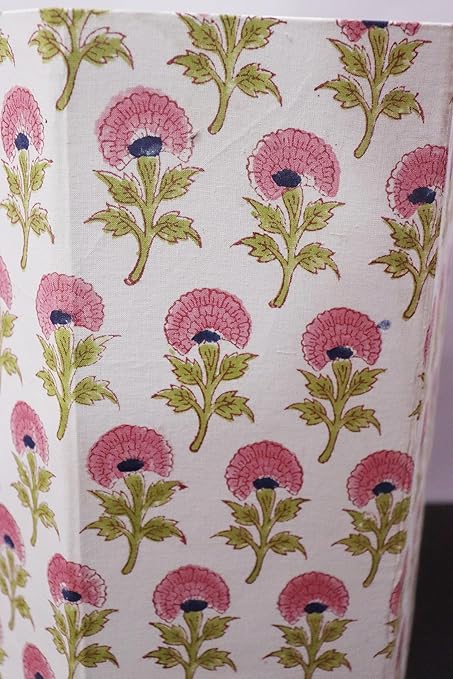 Christmas Decorative Hand Block Printed Waste Basket/Trash Can/Garbage Can/Card Board Trash Can Housewarming Gift (Pink&ampGreen)
