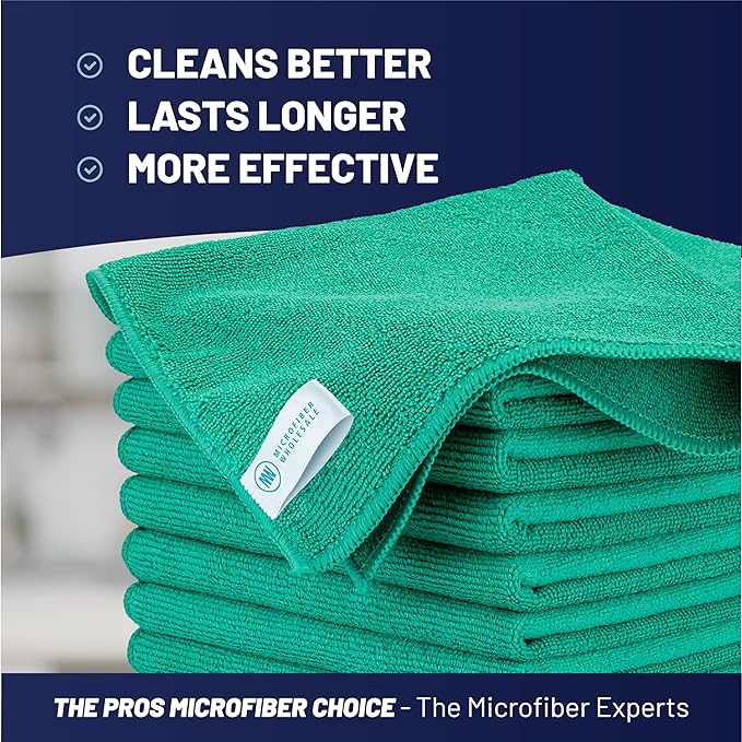 Microfiber Wholesale MW Pro 16x16 Microfiber Wash Cloths - Absorbent Kitchen Dish Rags &amp Counter Wipes - Heavy Duty Scrubbing Towels for Restaurants &amp Food Prep (Green 12-Pack)