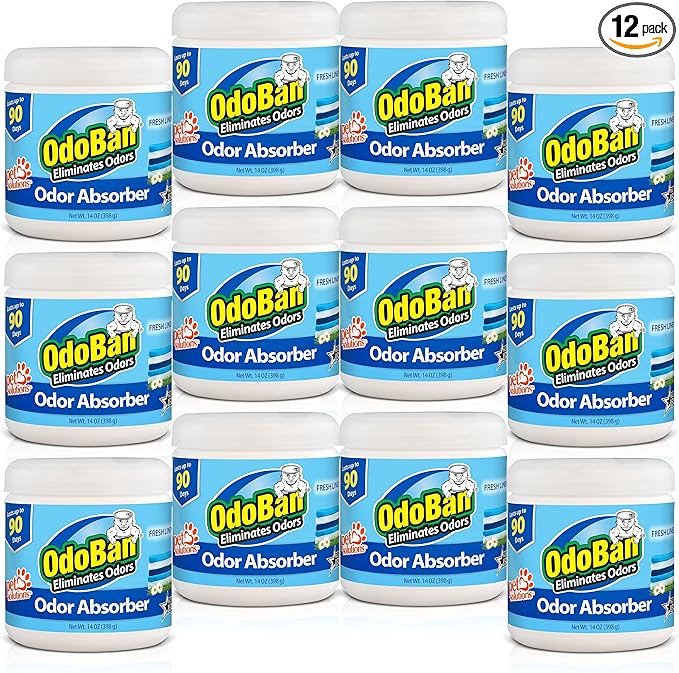 OdoBan Solid Odor Absorber Eliminator for Home and Small Spaces Fresh Linen Scent 14 Ounces Each 12-Pack