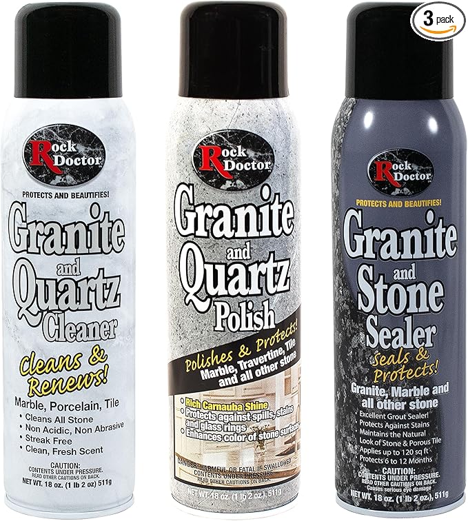 Rock Doctor Granite &amp Quartz Care Kit 3 Piece Maintenance Stone Care Combo Kit – Cleans &amp Renews Marbel Travertine Tile and All Other Stone Fresh Pack of 3 54.0 Ounce