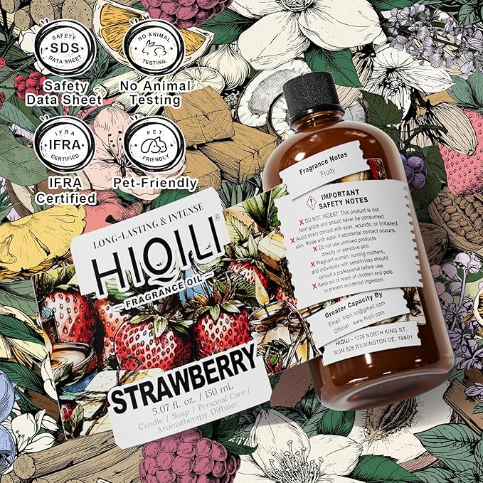 HIQILI Strawberry Fragrance Oil for Diffuser Use Great for Candle Soap Body Butter Making DIY Fruity Scent Perfume - 5.07 Fl Oz