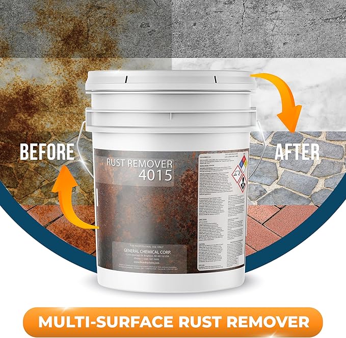 DeckGeneral Rust Remover 4015 All Surface Rust Stain Eliminator Concrete Cleaner Effective Oxidation Clean Up for Driveways Walkways Swimming Pools Brick Pavements and More (5 Gallon)