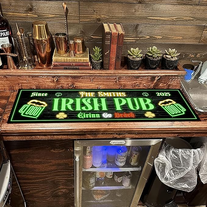 THUYPT Personalized Irish Bar Mat Dish Drying Mat for Irish Pub St Patrick's Day Decor Bar Shamrock Spill Mat Kitchen Counter Accessories Home Bar Decor St Patrick's Day (11)
