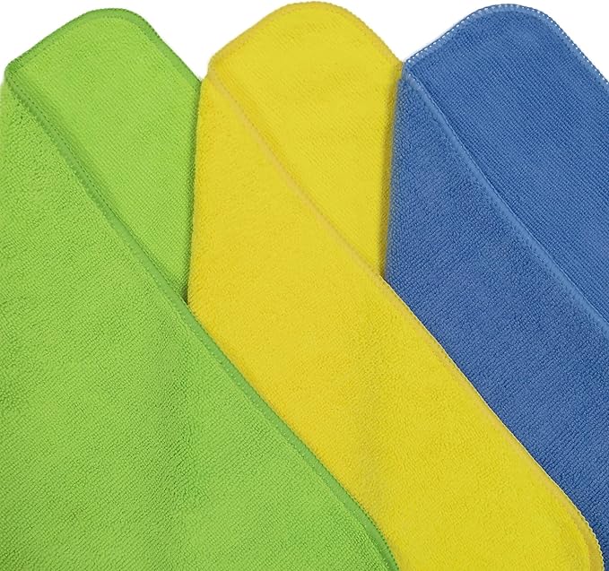 POLYTE Premium Microfiber Cleaning Towel16x16 in 36 Pack (BlueGreenYellow)
