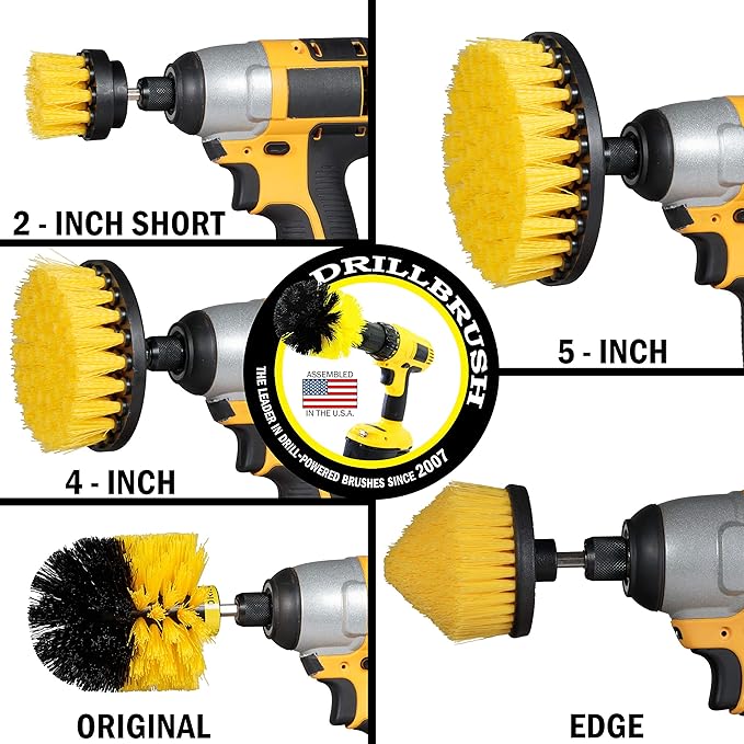 Drill Brush Power Scrubber Attachment Set for Bathroom Toilet Tile Floor Shower Bath Tub - Rotary Shower Cleaner Brush for Cordless Drill – Spin Cleaning Bathroom Accessories Set by Drillbrush