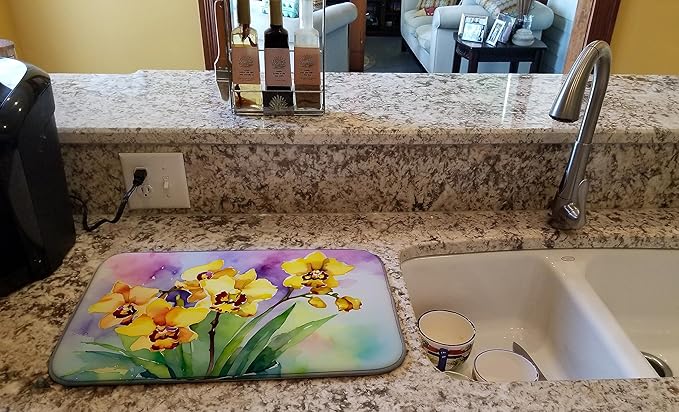 Caroline's Treasures DAC1590DDM Orchids in Watercolor Dish Drying Mat Absorbent Dish Drying Mat Pad for Kitchen Counter Dish Drainer Mat for Countertop 14 x 21 Multicolor