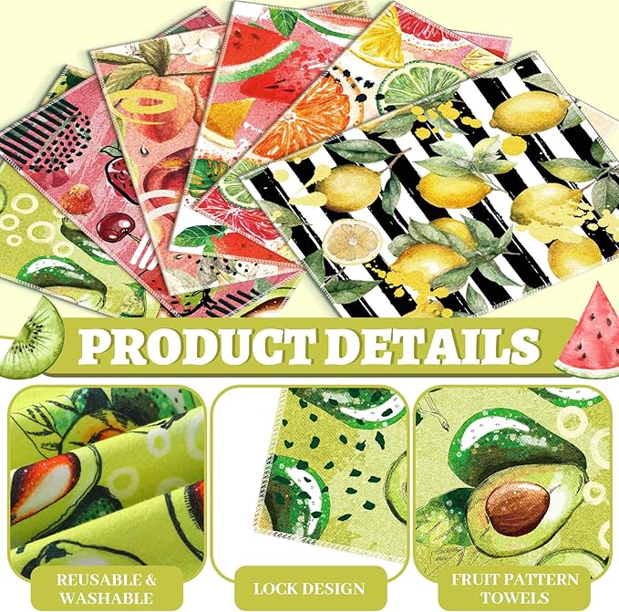 36 Pack Fruit Reusable Cleaning Cloths Washable Cotton Kitchen Towels for Home (Fresh Color)