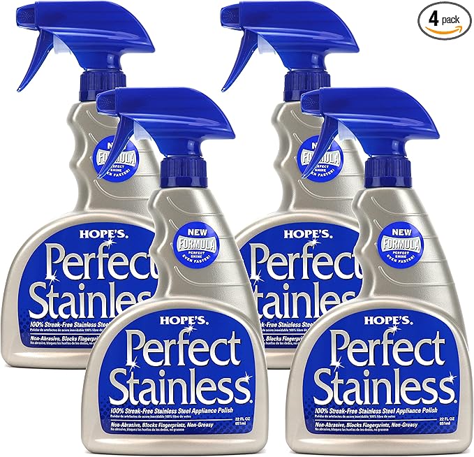 HOPE'S Perfect Stainless Steel Cleaner 22-Ounce Streak-Free Self-Polishing Formula Blocks Fingerprints Pack of 4 22 Ounce
