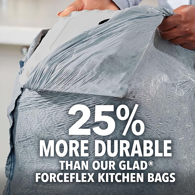 Glad ForceFlex MaxStrength Tall Kitchen Drawstring Trash Bags 13 Gallon Fresh Clean Scent with Febreze Freshness 34 Count