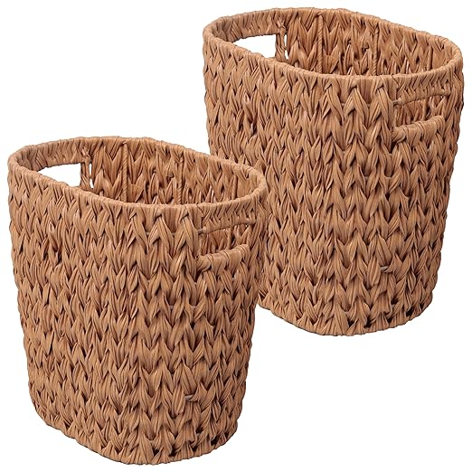 Eyely MPH1407A-SET2 Beech Contemporary Farmhouse Resin 4.5-Gallon Tapered Oval Wicker Watebasket with Handles for Kitchen Office Bathroom Bedroom Dorm Natural (Set of 2)