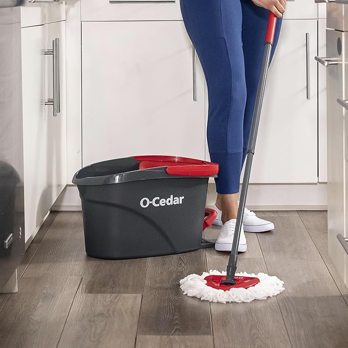 O-Cedar Easywring Microfiber Spin Mop &amp Bucket Floor Cleaning System with 1 Extra RefillRed / Gray
