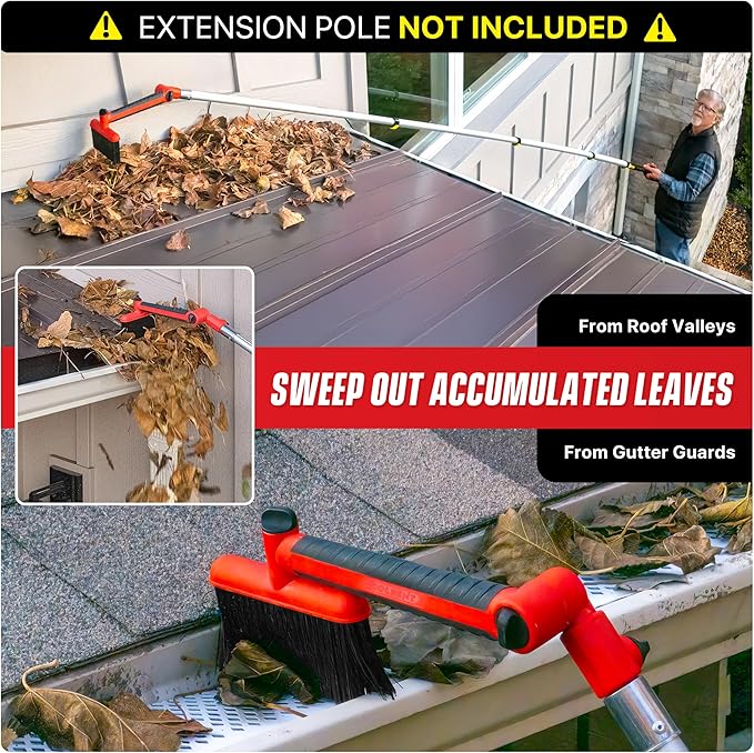 Multi-Angle Gutter Cleaning Tools from the Ground - Gutter Cleaner tool attachment for Threaded Poles - Gutter Scoop &amp Brush for rain gutter cleaning and leaf removal from Gutter Guard