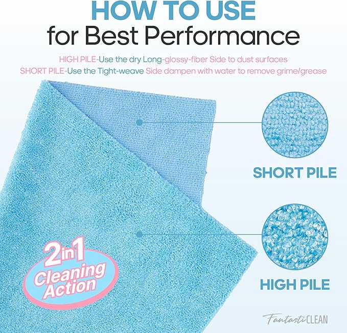 Fantasticlean XL Tear-Away Microfiber Cleaning Cloth Roll 16'' by 16''- 36 Sheets Thick &amp Large Detailing Towels Ultra Absorbent Lint-Free Reusable Wipes for All-Around Cleaning (Glossy Blue)