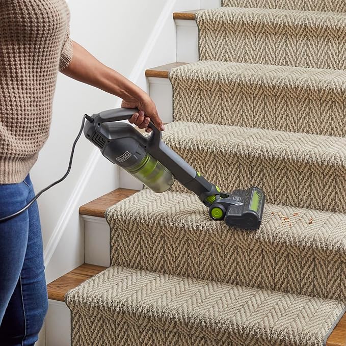 BLACK+DECKER BDXMSV009G Stick Vacuum Cleaner Brush-Bagless Corded 480-Watt Motor Power Suction 16kPa Swivel Steering Unlimited Runtime Green/Gray