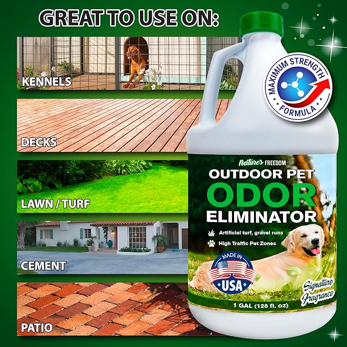 Nature's Freedom Outdoor Pet Odor Eliminator – Gallon Enzyme Cleaner with Pump Sprayer for Yard Turf Patios Kennels Concrete