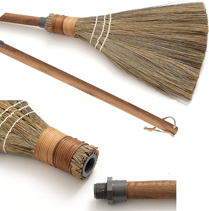 BMart Home Natural Whisk Sweeping Hand Handle Broom - Vietnamese Straw Soft Broom for Cleaning Dustpan Indoor-Outdoor Sofa Car Hood Decoration Items - 9.84'' Width 27.55 Length