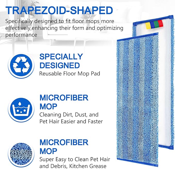 15 Pack Replacement Microfiber Mop Pad – Universal 17-18 Heavy Duty Reusable Refill – Thick Commercial Cleaning Pad for Wet &amp Dry Use - 18in Flat Mop Head (Trapezoid)