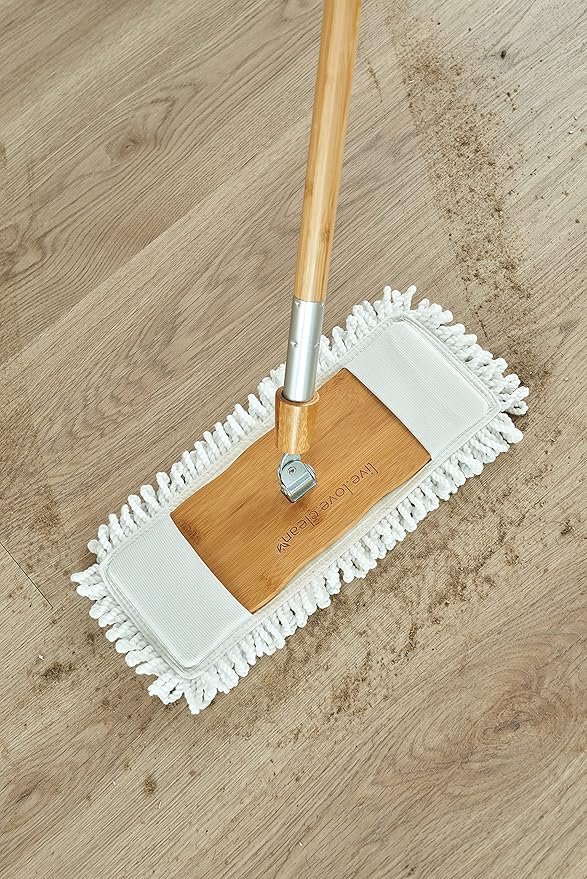 Harper Live.Love.Clean. Bamboo 2-in-1 Smooth Surface Wet/Dry Dust Mop with (2) Washable Wraparound Pads for Cleaning Dust Pet Hair &amp Fine Dry Dirt
