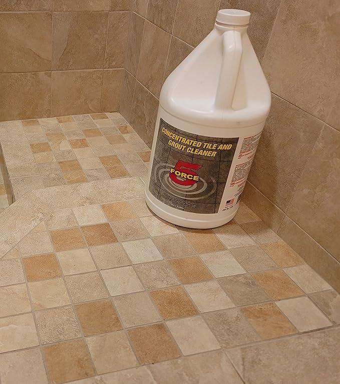 Force 5 Tile and Grout Cleaner 1 Gallon Removes Tough Stains Dirt Caused By Mold Mildew Soap Scum and Hard Water Stains. (1 Gallon)