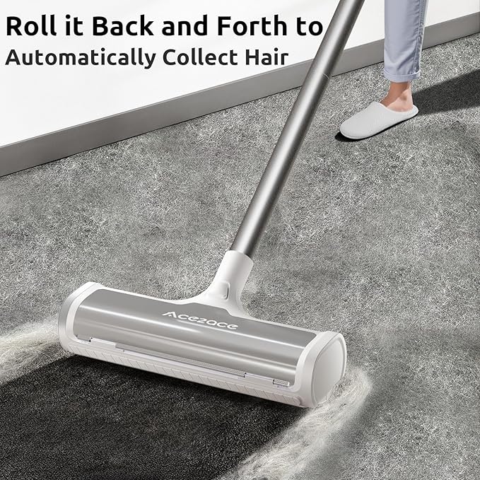 ACE2ACE A3 Pro Carpet Roller for Pet Hair Carpet Pet Hair Removal Tool Reusable Large Lint Rollers 5 Feet Long Handle No Bending No Kneeling Cat Dog Hair Remover for Carpet Rugs Mats Grey