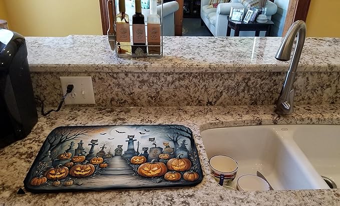 Caroline's Treasures DAC2271DDM Cat Cemetery Spooky Halloween Dish Drying Mat Absorbent Dish Drying Mat Pad for Kitchen Counter Dish Drainer Mat for Countertop 14 x 21 Multicolor