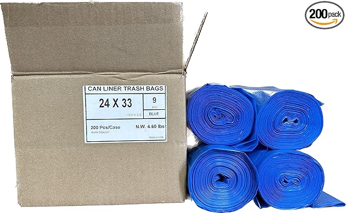 TWPACK 13-16 Gallon Capacity Trash Bag Can Liner (200 Bags Per Case MEGA VALUE) 11 micron extra strong 100% Made in the USA (Blue)