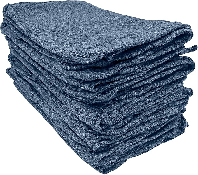 Detailer's Preference Absorbent Cotton Shop Towels Reusable Cleaning Rags for Auto Garage Home Kitchen Industrial Use Wipe Spills Grease Oil Grime Dirt &amp More 11x12 50-Pack Blue