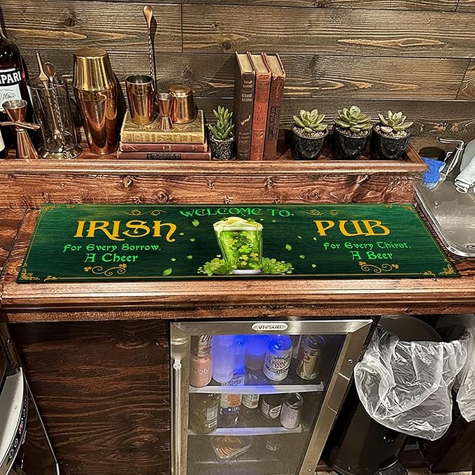 THUYPT Personalized Irish Drying Mat for St Patrick's Day Decor Irish Bar Pub Accessories Spill Mat Countertop Bar Shamrock Dish Drying Mat for Bar Counter Absorbent Coffee Maker (12)