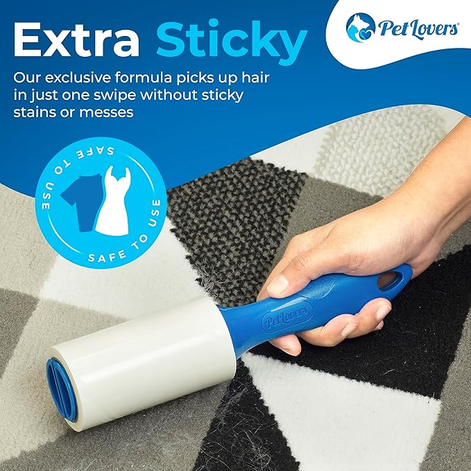 PetLovers Extra Sticky Lint Roller Mega Value Set for Pet Hair Removal Dog and Cat Lint Remover (8 Pack Refills)