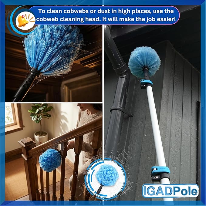 IGADPole 20 FT Water-Fed Cleaning Kit – Extendable Telescopic Pole with Soap-Dispenser Brush &amp Cobweb Duster Adjustable 5-20 FT Handle for Safe High Window Gutter Solar Panel &amp Exterior Cl